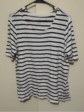 J. Jill White and Navy Striped Short Sleeve Tee